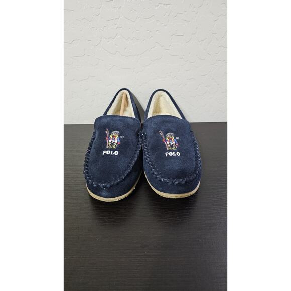 Polo Ralph Lauren Women's Navy Genuine Suede Collins Ski Bear Moccasin W9 - Picture 2 of 6